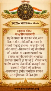 भारत 2026 में स्वास्थ्य संकट और महामारी के ज्योतिषीय संकेत दर्शाता प्रतीकात्मक चित्र — चंद्र पीड़ा, राहु संक्रमण, षष्ठ भाव सक्रियता