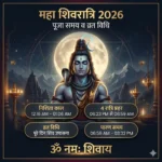 महा शिवरात्रि 2026 के लिए एक प्रीमियम और आधुनिक वर्गाकार पोस्टर। केंद्र में भगवान शिव ध्यान की मुद्रा में विराजमान हैं, जिनके पीछे पूर्ण चंद्रमा और हिमालय के पर्वतों का शांत दृश्य है। गहरे नीले और सुनहरे रंग के इस पोस्टर में पूजा के महत्वपूर्ण समय (निशिता काल, 4 रात्रि प्रहर, व्रत विधि और पारण समय) को सुंदर राउंडेड बॉक्स में दर्शाया गया है। नीचे सुनहरे अक्षरों में 'ॐ नमः शिवाय' लिखा है और किनारे पर सुरुचिपूर्ण बॉर्डर है।
