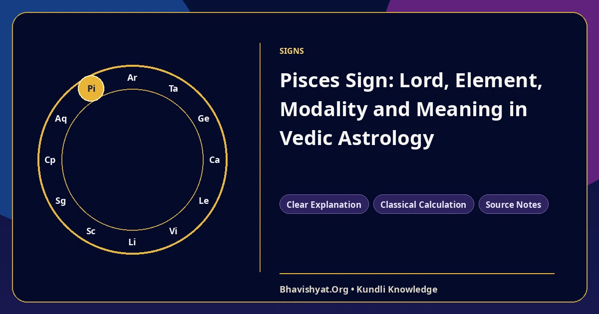 Pisces Sign: Lord, Element, Modality and Meaning in Vedic Astrology — Bhavishyat.Org Vedic astrology knowledge article